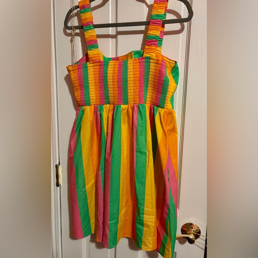Bright Multi-Stripe Mini Dress - Square Neck, Sleeveless - Picture 4 of 7